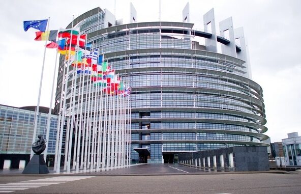 Exterior view of the European Parliament building, seat of the European Union's legislature.